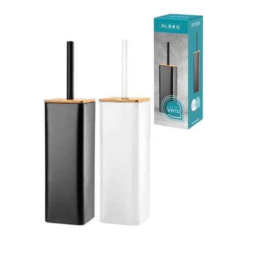 Szczotka WC z kwadratowym pojemnikiem stal bambus VERTO biały mat styl loftowy na Arena.pl