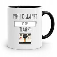 Kubek Czarny Dla Fotografa Is My Therapy Prezent Z Nadrukiem Ze Zdjęciem