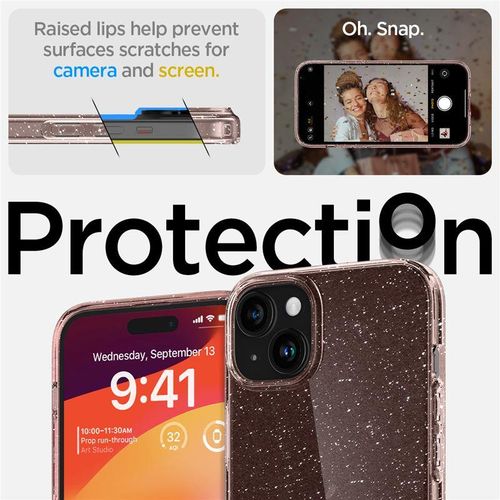 Etui case na iPhone 15 Plus Liquid Crystal Glitter - różowo przezroczyste na Arena.pl