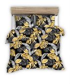 Pościel z kory 160x200 czarna w szare złote egzotyczne liście