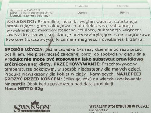 Bromelina - Bromelain 240GDU - Swanson - 100 tabletek na Arena.pl