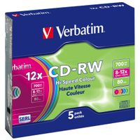 płyta cd-rw verbatim colour sl 700mb     8-12x 5szt wielokolorowy