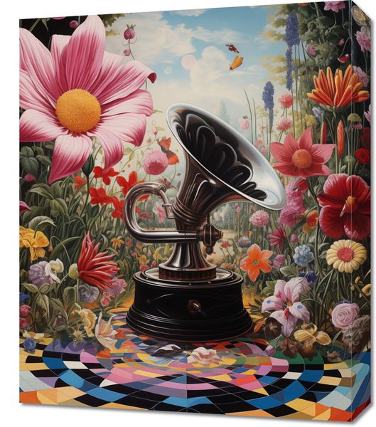 Obraz 50x60cm Gramofon w Kwiatach zdjęcie 1