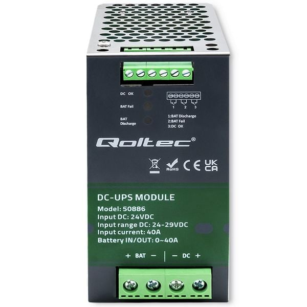 Qoltec Moduł UPS DC na szynę DIN 40A 24V zdjęcie 8