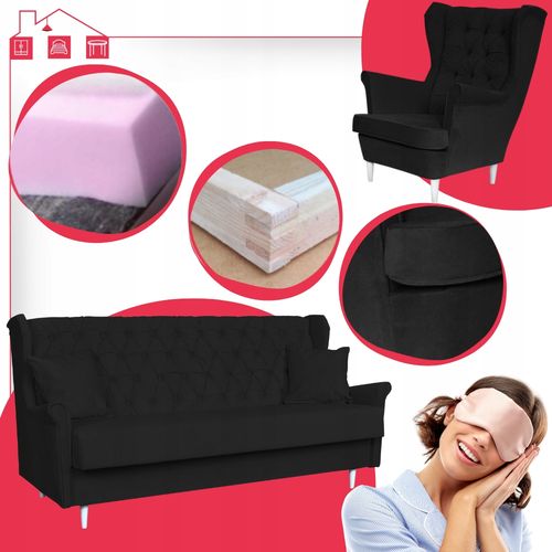 Zestaw wypoczynkowy do salonu z funkcją spania Gaja CZARNY Family Meble na Arena.pl