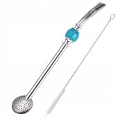 Bombilla do yerba mate z niebieskim kamieniem 21cm + czyścik