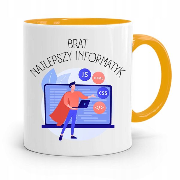 Kubek Żółty Dla Brata Dziecka Najlepszy Informatyk Z Nadrukiem Ze Zdjęciem zdjęcie 1