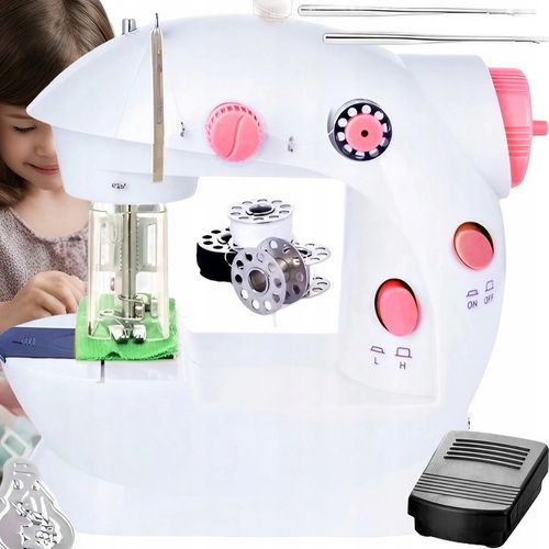 PRAWDZIWA MASZYNA DO SZYCIA DLA DZIECI Z OSŁONĄ NA PALCE + IGŁA NICI LAMPKA na Arena.pl