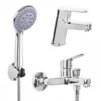 Zestaw baterii łazienkowych: umywalkowa, wannowo-prysznicowa chrom