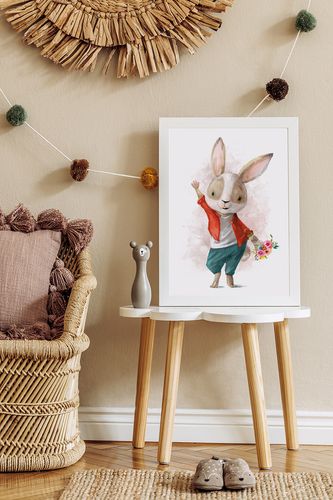 Plakat zając z bukietem kwiatów 21x29,7 cm A4 na Arena.pl