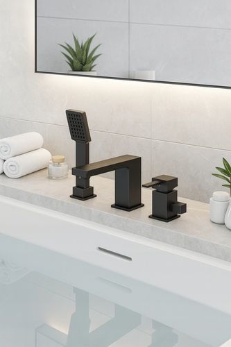 Bateria wannowa 3 otworowa stojąca czarna kran do wanny z prysznicem na Arena.pl