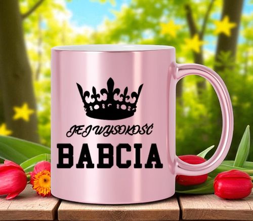 KUBEK RÓŻOWY PREMIUM Z NADRUKIEM BABCIA PREZENT DLA BABCI URODZINY IMIENINY na Arena.pl