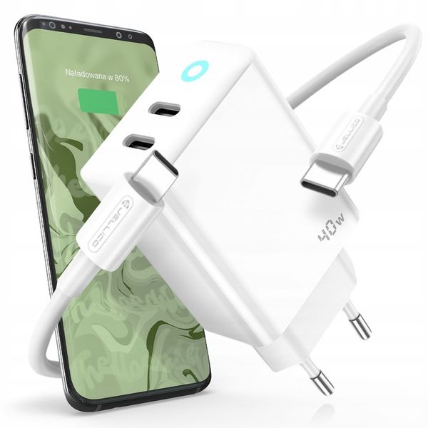 JELLICO ładowarka sieciowa EU19 GaN PD 40W 2xUSB-C Biały + Kabel 2x USB - C zdjęcie 3
