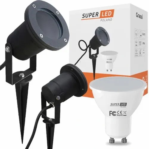 Reflektor ogrodowy wbijany szpikulec z przewodem 1m + żarówka LED GU10 5W na Arena.pl