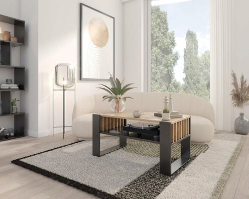 Ława stolik kawowy IGA wotan-czarny z lamelami loft retro rustykalny na Arena.pl