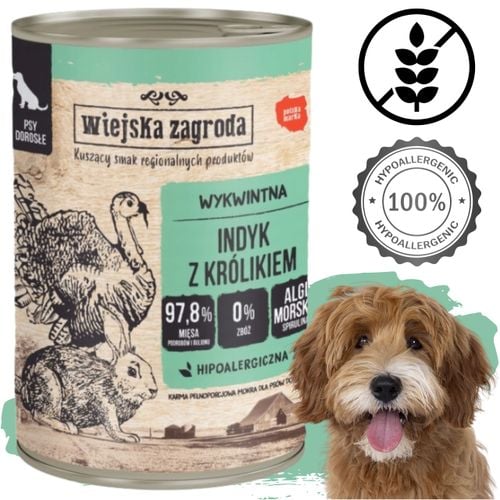 karma dla psa indyk królik 400g wiejska zagroda hipoalergiczna bez zbóż na Arena.pl