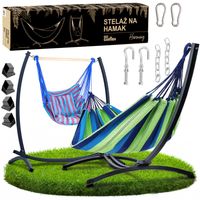 Stelaż na hamak grafitowy 2w1 + hamak + krzesło brazylijskie