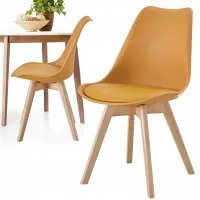 KRZESŁO Z PODUSZKĄ MUSZTARDOWE DSW DO JADALNI BIURA SALONU NOGI BUKOWE