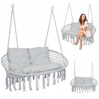 FOTEL WISZĄCY BOCIANIE GNIAZDO LAGOS SZARY Z PODUSZKAMI PODWÓJNY