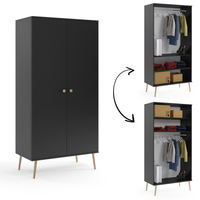 Szafa z drążkiem na wysokich drewnianych nogach - Czarny mat