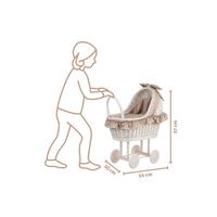 LULU WIKLINOWY WYBIELANY WÓZEK DLA LALEK Z POŚCIELĄ 55X30 H57 CM