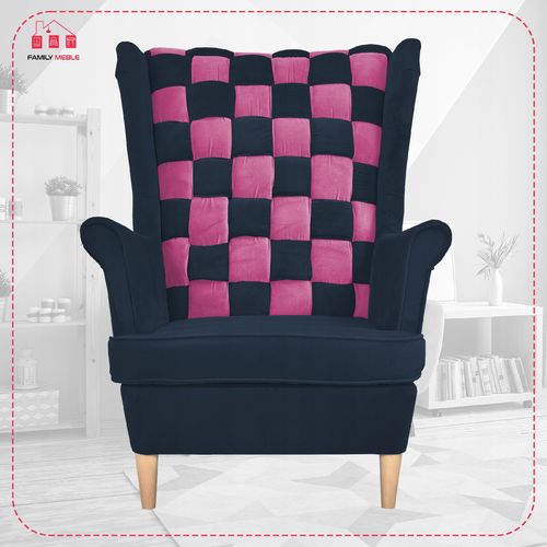 Fotel uszak Carol Duo z podnóżkiem skandynawski Family Meble różowy granat na Arena.pl