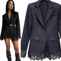 Marynarka czarna DAMSKA koronkowe obszycie KORONKA świąteczna S/M