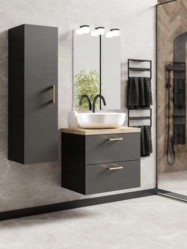 Szafka łazienkowa wisząca LUNA 50 czarny/dąb z umywalką Blanco (W7) na Arena.pl