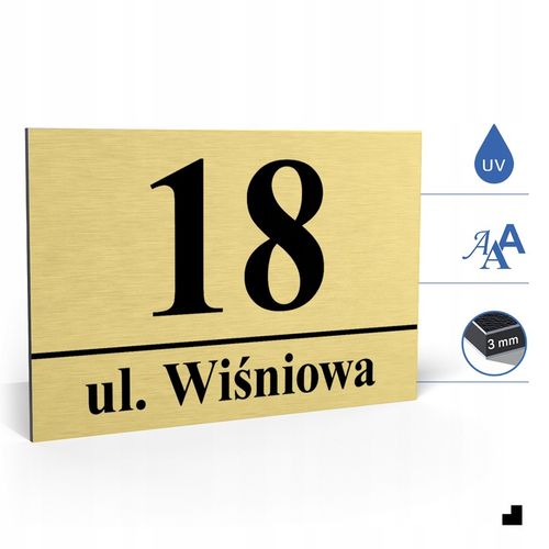 NUMER NA DOM TABLICZKA ADRESOWA Z NUMEREM DOMU 32x21 cm Złota + DYSTANSE na Arena.pl