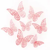 Motyle dekoracyjne koronkowe 3D rose gold, 12 szt.