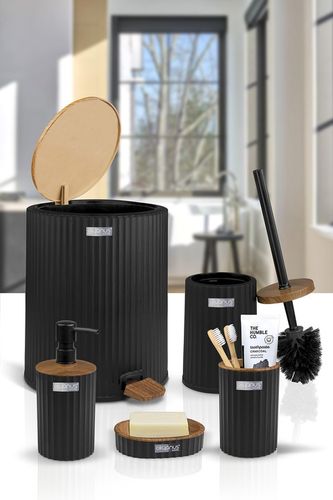 Zestaw łazienkowy 5 elementów Coliseum komplet do WC czarny drewno kosz na Arena.pl