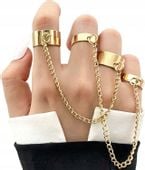 Punkowy Zestaw Pierścionków Łańcuch Obrączki Złoty