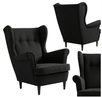 Fotel uszak skandynawski czarny welur welwet aksamit Black Ari Family Meble