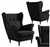 Fotel uszak skandynawski czarny welur welwet aksamit Black Ari Family Meble