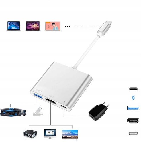 Przejściówka Adapter TYP C 3w1 HUB USB-C HDMI 4K na Arena.pl