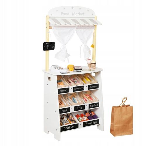 Drewniany stragan market targ dla dzieci 2w1 teatr tablica kasa Kinderlly na Arena.pl