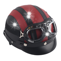 KASK MOTOCYKLOWY SKÓRA HEŁM RETRO RED Z OKULARAMI UNIWERSALNY 54-60 CM
