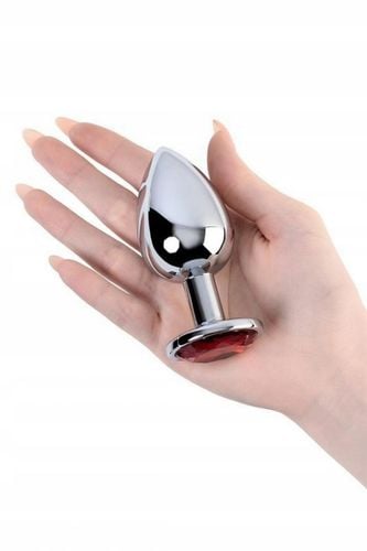 silver anal plug toyfa metal with red round shaped gem, na Arena.pl