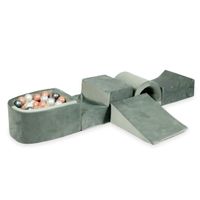 Piankowy plac zabaw z mostkiem i z basenem micro Velvet szary + 100 piłek (srebrne, perłowe, różowe złoto)