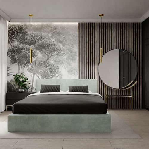 ŁÓŻKO TAPICEROWANE DO SYPIALNI 180x200 ŁÓŻKO PODWÓJNE Z POJEMNIKIEM MIĘTOWE na Arena.pl