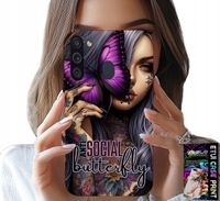 ETUI DO SAMSUNG GALAXY A21 - ANTI SOCIAL BUTTERFLY RÓŻOWY MOTYL + SZKŁO