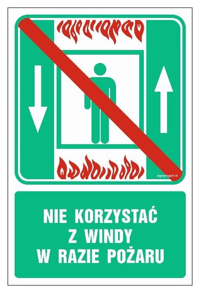 Ac028 Nie Korzystać Z Windy W Razie Pożaru (15 X 22,5 Cm, Ps - Płyta 1Mm zdjęcie 1