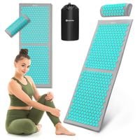 Mata do akupresury HyperMotion 130 cm z poduszką i pokrowcem szaro-miętowa