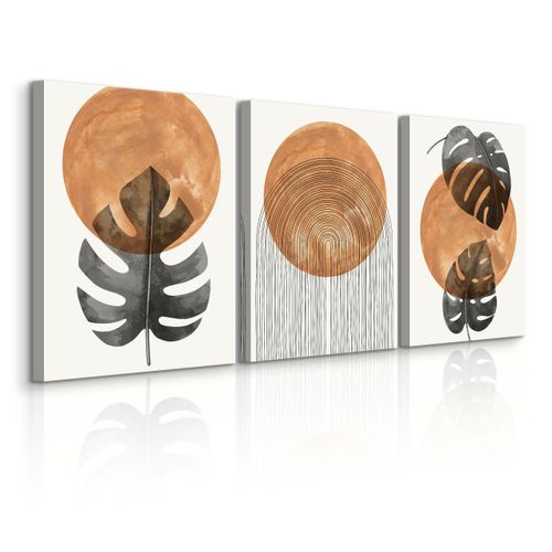 OBRAZY NA PŁÓTNIE SET LIŚCIE TROPIKALNE MONSTERY AKWARELE BOHO 90cm x 40cm na Arena.pl