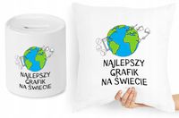 Dla Grafika Zestaw Poduszka + Skarbonka Prezent Z Nadrukiem Ze Zdjęciem