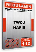 Tabliczka znak informacyjny 40x30 Srebrna REGULAMIN PLACU SIŁOWNI Dibond