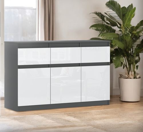 Komoda Do Salonu 3 Szuflady 120cm Pojemna Szafka Rtv Szara Biały Połysk na Arena.pl