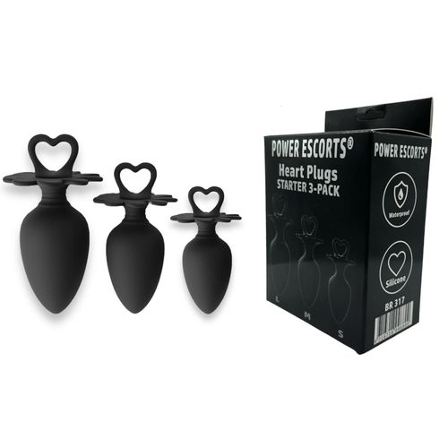 Power Escorts - Heart Plug Anal Starter 3-Pack - S, M & L - Black - na Arena.pl