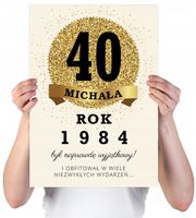 KARTKA XXL Z IMIENIEM URODZINOWA NA 40 URODZINY 1984 1985 1986 LAT + IMIĘ