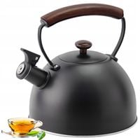 CZAJNIK NA GAZ TRADYCYJNY 2,5L INDUKCJA RETRO LOFT CZARNY RĄCZKA DREWNIANA